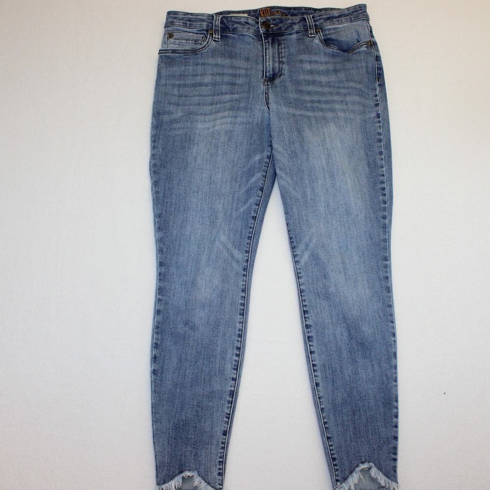 Kut from the Kloth Carlo Ankle Skinny Jeans Blue Raw Frayed Step Hem Size 14